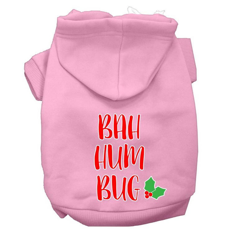 Bah Humbug Screen Print Dog Hoodie Light Pink XS